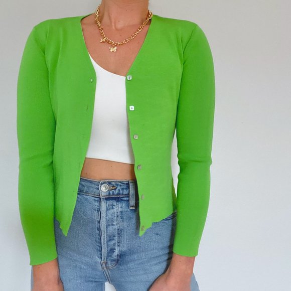 Lime Green Cardigan - Picture 3 of 8